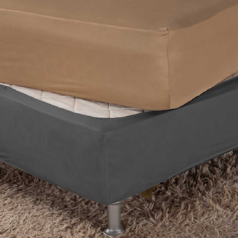 Saia Box Fit Cama de Casal Capa com Elástico Malha Helanca Se Ajusta Ao Box 1 Pç:cinza