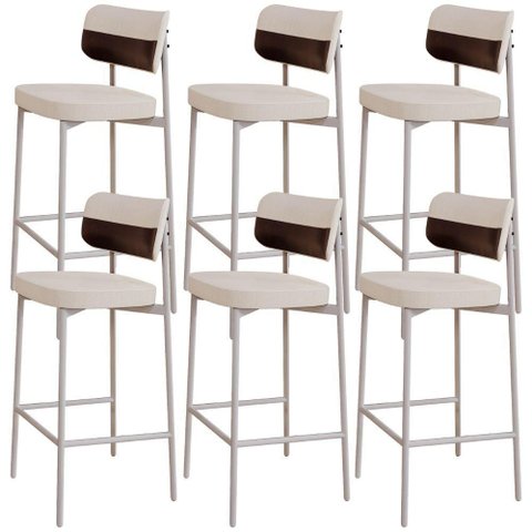 Kit 06 Banquetas Alta Bar Cozinha Sala de Jantar Aço Branco Kaira C01 Linho Palha Courino Café -