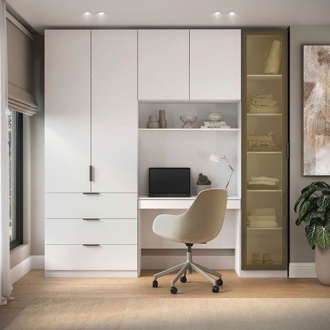 Guarda Roupa Modular 5 Portas Reflecta com Mesa Altezza Clean Belmax:Branco