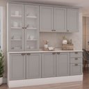Ver imagem 1 de Cozinha Completa Iluminata 9 Portas 3 Gavetas 100% Mdf com Vidro Branco/fendi - Genialflex