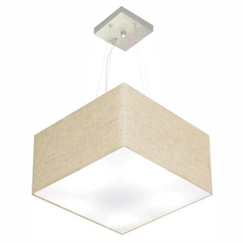 Lustre Pendente Quadrado Md-4197 Cúpula em Tecido 25/45x45cm Rustico Bege - Bivolt