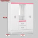 Ver imagem 2 de Guarda Roupa Solteiro 4 Portas com Espelho e 2 Gavetas Loanda - Branco/rosa/branco