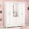 Guarda Roupa Solteiro 4 Portas com Espelho e 2 Gavetas Loanda - Branco/rosa/branco - 1