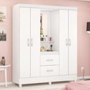 Ver imagem 1 de Guarda Roupa Solteiro 4 Portas com Espelho e 2 Gavetas Loanda - Branco/rosa/branco