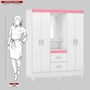 Ver imagem 5 de Guarda Roupa Solteiro 4 Portas com Espelho e 2 Gavetas Loanda - Branco/rosa/branco