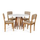 Ver imagem 1 de Mesa de Jantar Redonda Gabi Nat/bran com 4 Cadeiras Estofadas Ella Bege