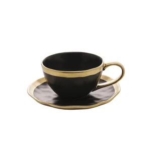 Xícara para Café com Pires em Porcelana Dubai 90ml Wolff Preto e Dourado