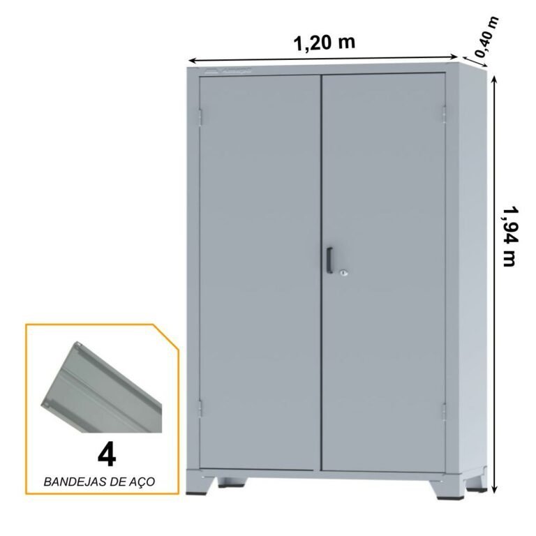 Armário de Aço c/ 02 portas REFORÇADO – PA 120 – 1,98×1,20×0,40m – CHAPA # 22 – AMAPA – 12115 - 4