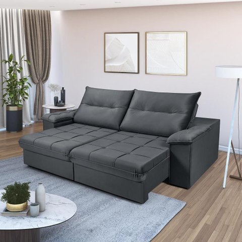 Sofá Dallas 2,90 Reclinável Conforto Sala de Casa Retrátil 5 Lugares Império Chumbo 163