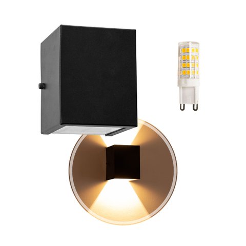 Kit 9 Arandelas 2 Fachos Preta + 9 Lâmpadas LED G9 5W 3000K para Parede Muro Externa e Interna St678