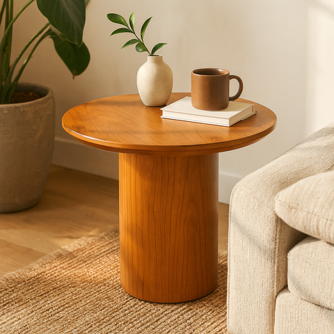 Mesa Lateral Aracajú Redonda Acabamento Laminado Madeira