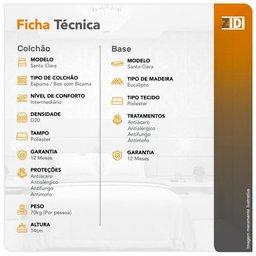 Cama Box Com Bicama Solteiro Branca + Colchão Espuma D20 Santa Clara 88x188x51cm - 4