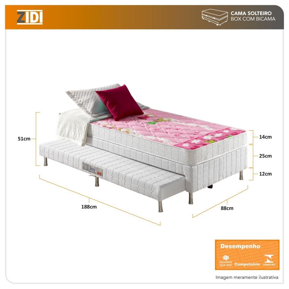 Cama Box Com Bicama Solteiro Branca + Colchão Espuma D20 Santa Clara 88x188x51cm - 3