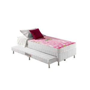 Cama Box Com Bicama Solteiro Branca + Colchão Espuma D20 Santa Clara 88x188x51cm
