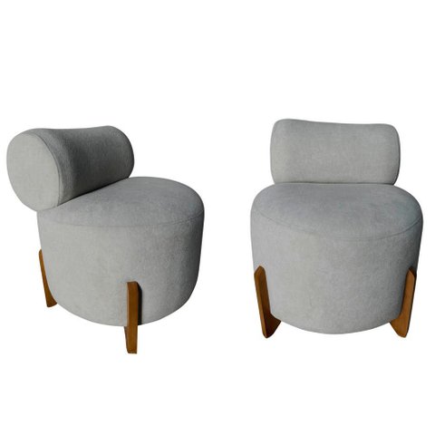 Kit 2 Poltronas Decorativa Mônaco Bouclé Cinza Claro