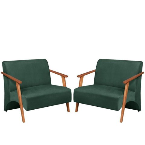 Poltrona Namoradeira Venus Braço Madeira Maciça Suede Unidecor Verde