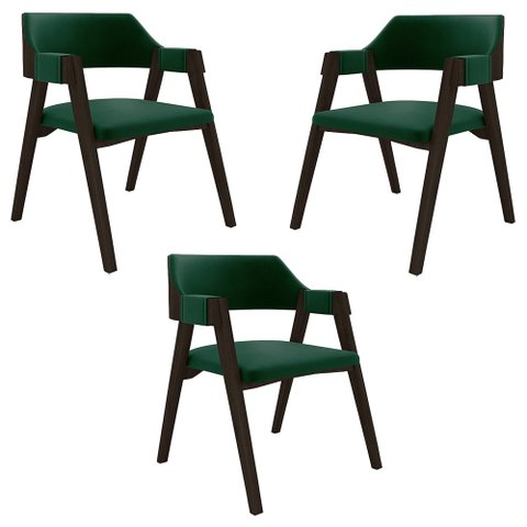 Kit 3 Cadeiras Sala de Jantar e Jogos Carteados Madeira Maciça Poker Veludo Verde/capuccino G42 - Gr