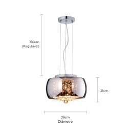Lustre Pendente Bacia 28cm Cristal Cromado Bivolt - 7