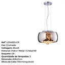 Ver imagem 5 de Lustre Pendente Bacia 28cm Cristal Cromado Bivolt