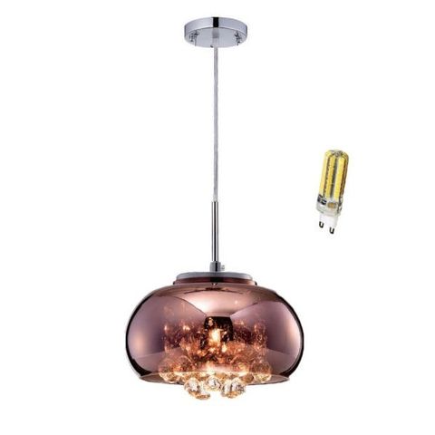 Lustre Pendente Soho Cristal e Vidro Cobre 22cm com Lâmpada