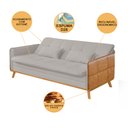 Ver imagem 3 de Sofá Cama 4 Lugares Veludo Bege Braço em Couro Incluso Duas Almofadas
