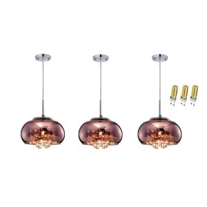 Luminária Pendente Soho Cristal Legítimo e Vidro Cobre 22cm com Lâmpada Led