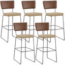 Ver imagem 1 de Kit 05 Banqueta Alta Cozinha Sala Jantar Allana L02 Couríssimo Marrom Linho Bege Escuro - Lyam