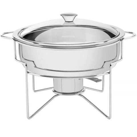 Rechaud Tramontina Redondo 4,3l Inox Tampa Vidro Fogareiro Banho Maria