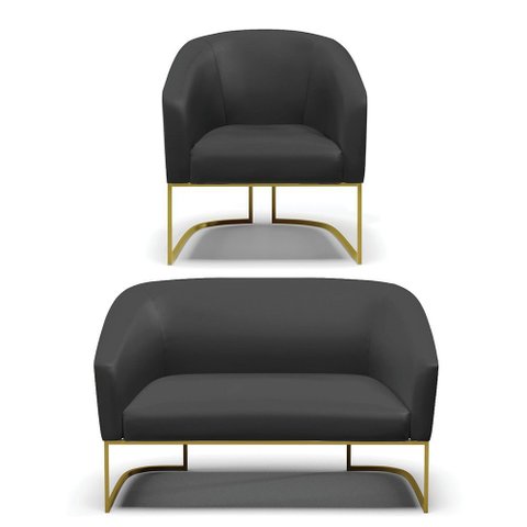Sofá Namoradeira e Poltrona Industrial Dourado Stella Sintético D03 - D'Rossi