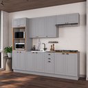 Ver imagem 1 de Cozinha Modulada 5 Peças Torre Quente 2 Balcões sem Tampo 2 Aéreos 100% MDF com Rodapé Bari Cinza/Titanio Fosco