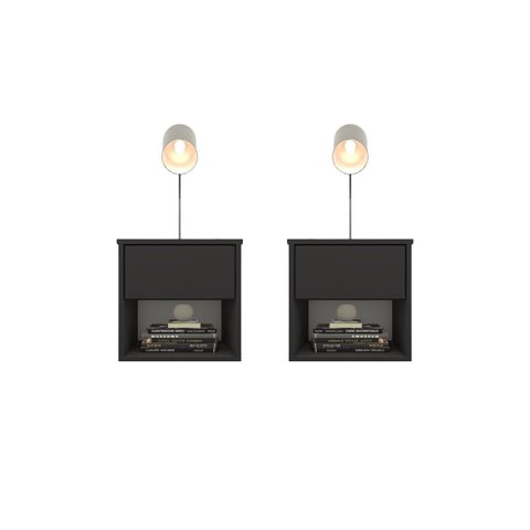 Kit 2 Mesas de Cabeceira Suspensa Retrô 1 Gaveta 100% Mdf Plancasa:preto
