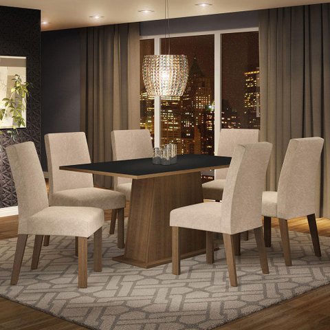 Conjunto Sala de Jantar Mesa Tampo de Madeira 6 Cadeiras Luciana Madesa