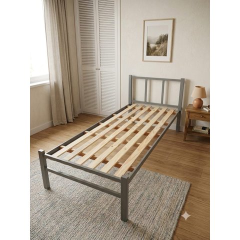 Cama Tubolar Solteiro em Aço Reforçada Alojamento, Pousadas.:Cinza