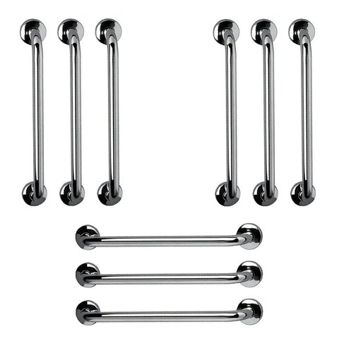 Barra de Apoio 60cm Aço Inox Kit 9 Unidades Banheiro Box Suporte Idoso Deficiente Cadeirante Seguran