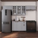 Ver imagem 1 de Cozinha Modulada 4 Peças 1 Balcão sem Tampo 3 Aéreos 100% MDF com Vidro Bari Cinza/Titânio Fosco