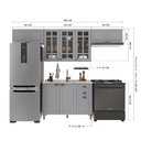Ver imagem 3 de Cozinha Modulada 4 Peças 1 Balcão sem Tampo 3 Aéreos 100% MDF com Vidro Bari Cinza/Titânio Fosco