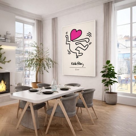 Quadro Canvas The Love Keith Haring 60x40cm Mold Preta