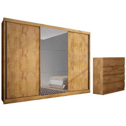 Guarda-Roupa Casal com Espelho 3 Portas 8 Gavetas Natus