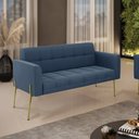 Ver imagem 2 de Sofá Namoradeira 2 Lugares Pé de Ferro Dourado Elisa Suede Azul Marinho D03 - D'Rossi