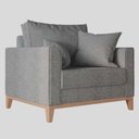 Ver imagem 4 de Poltrona Decorativa Beny Tecido Linho Base E Pés Em Madeira
