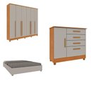 Ver imagem 1 de Conjunto Guarda Roupa Casal com Puxador MDF Portugal com Pés, Cama Casal Monaco e Cômoda Chicago Beg
