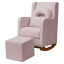Ver imagem 1 de Kit Poltrona de Amamentação Base Balanço Madeira e Puff Ternura Bouclê Rosa Bebê