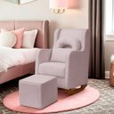 Ver imagem 2 de Kit Poltrona de Amamentação Base Balanço Madeira e Puff Ternura Bouclê Rosa Bebê
