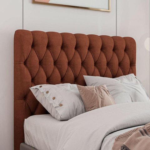 Cabeceira Estofada Queen 160 Cm Topázio Veludo Terracota