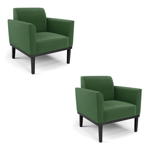 Kit 2 Poltronas Base de Madeira Fixa Preto Marisa Suede D03 - D’Rossi Verde