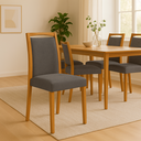 Ver imagem 1 de Kit 4 Cadeiras de Jantar Estofadas Jade Linho Chumbo Base Madeira Maciça Mel