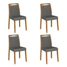 Kit 4 Cadeiras de Jantar Estofadas Jade Linho Chumbo Base Madeira Maciça Mel - 2