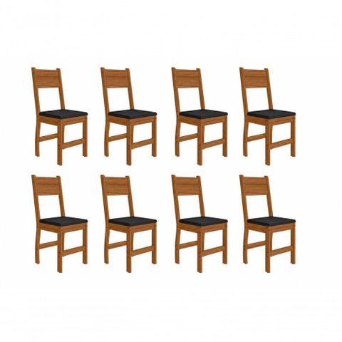 Kit 8 Cadeiras de Jantar Milano MDF Preta Base Carvalho Pallazio