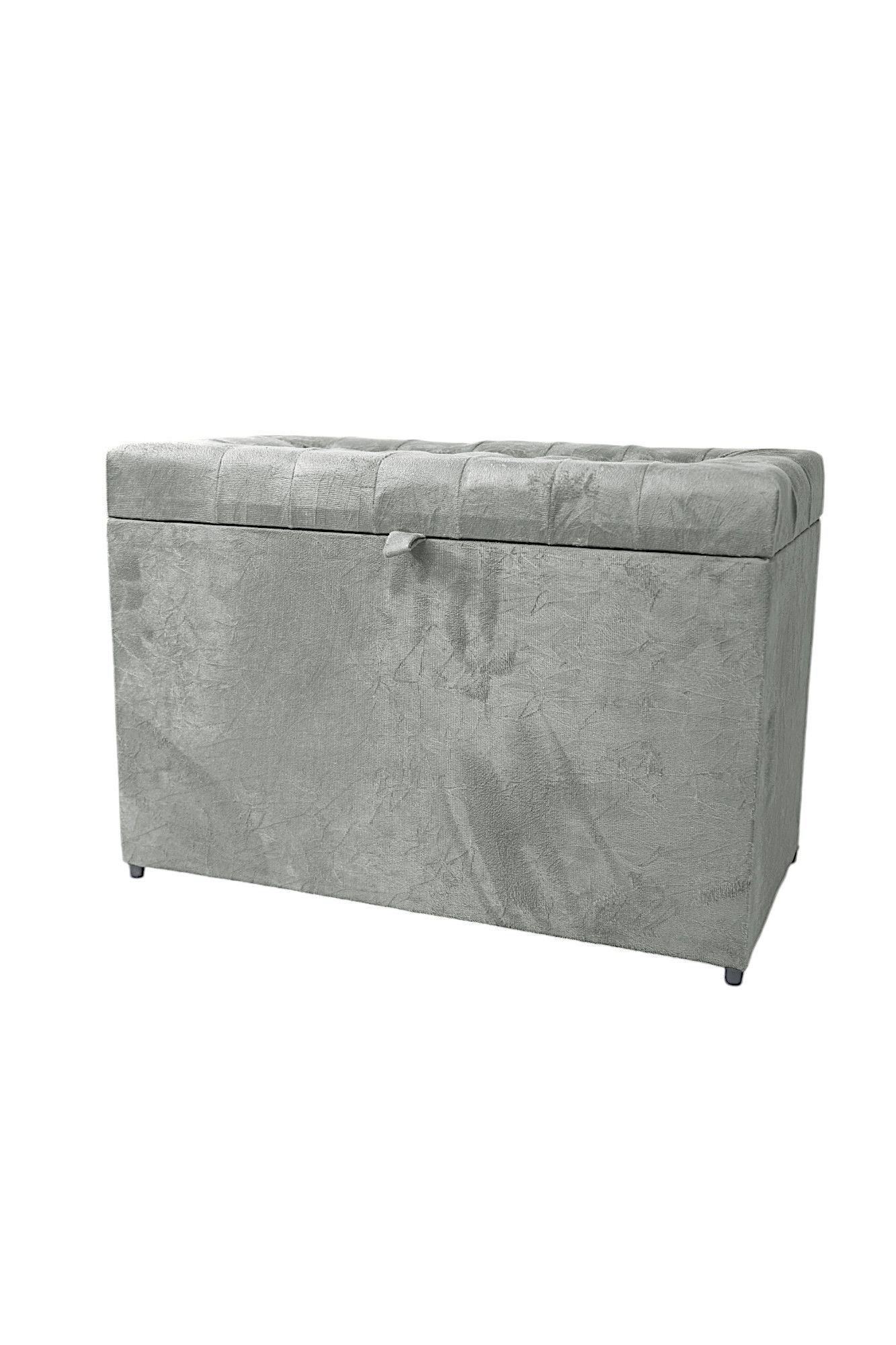 Puff Baú em Suede Amassado com Pistão Á Gás - Cinza - 1