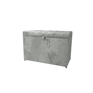 Puff Baú em Suede Amassado com Pistão Á Gás - Cinza